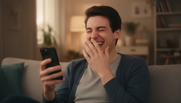Person laughing uncontrollably at a funny name on screen — funny names like Mike Hawk