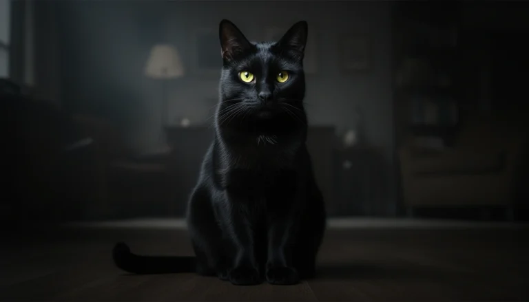 Black cat with piercing yellow eyes and dramatic expression — funny black cat names