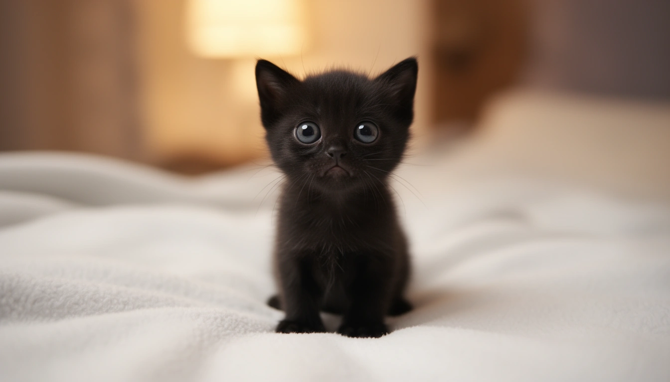 Tiny black kitten with wide curious eyes — funny black cat names kitten