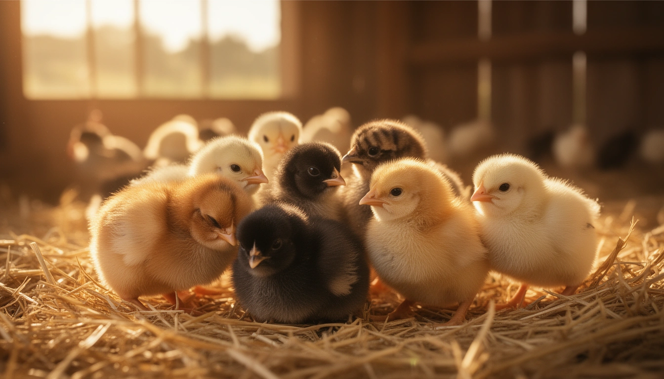 Baby chicks in a farmyard setting, cute funny chicken names inspiration