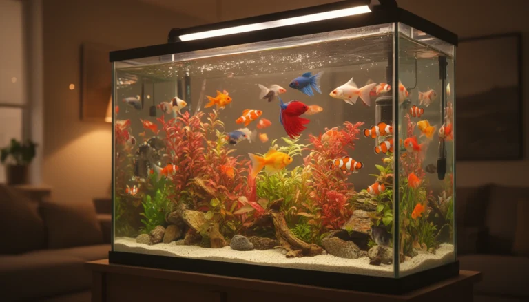 Colorful pet fish in aquarium representing funny fish names