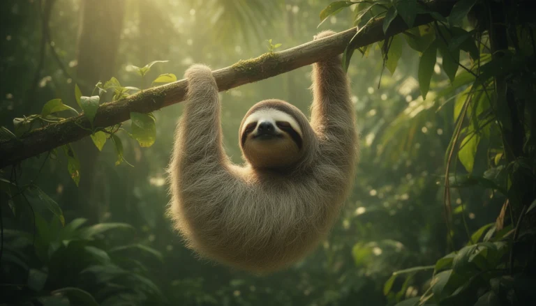Cute sloth hanging from a tree branch for funny sloth names article